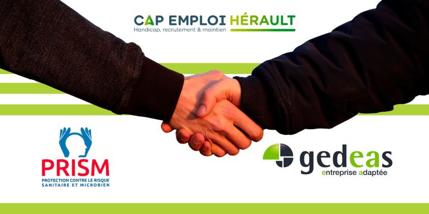 Logo de Cap Emploi Hérault, l'entreprise adaptée GEDEAS et l'entreprise PRISM